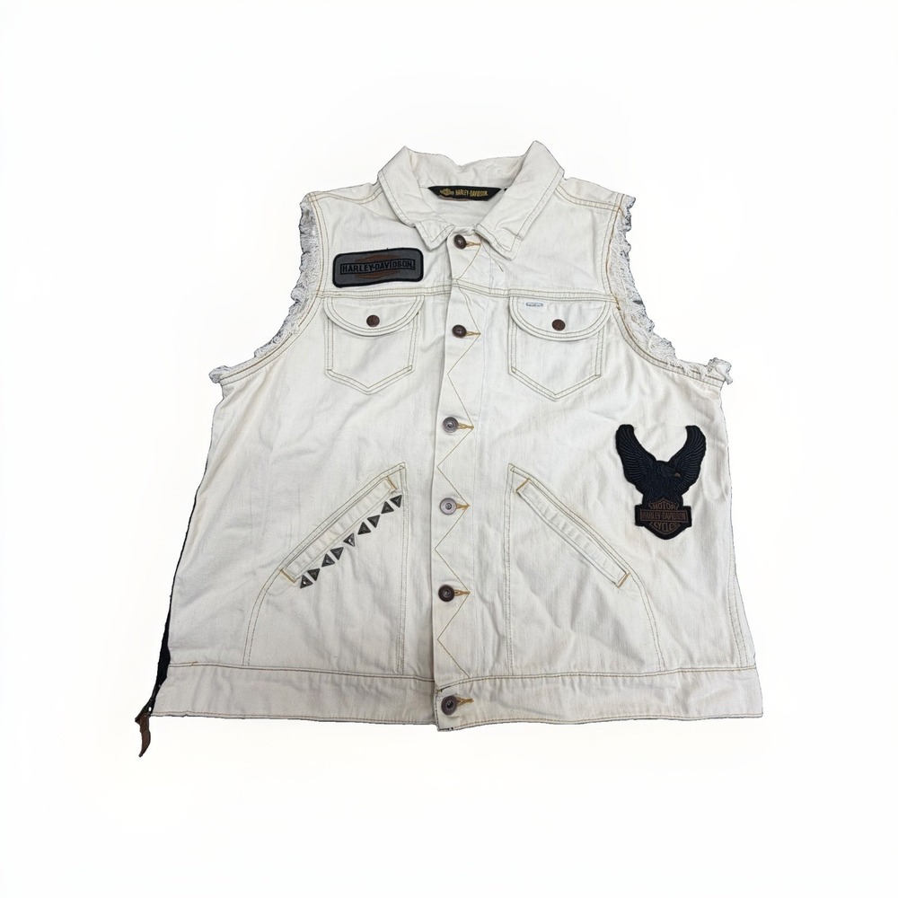 Harley Davidson Woman's White Denim Vest With Patches Size 3w